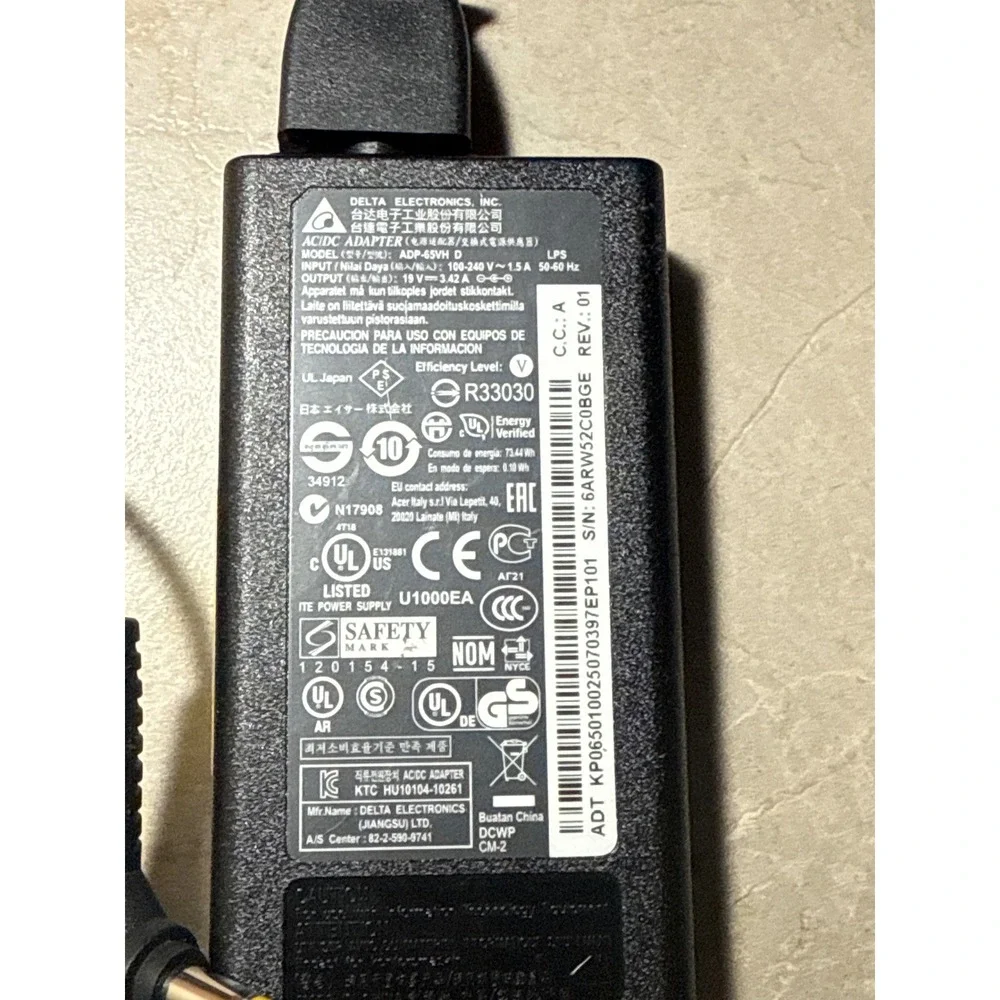 Delta Electronics ADP-65JH BB 19V 3.42A AC Adapter Power Supply Cord Charger‎